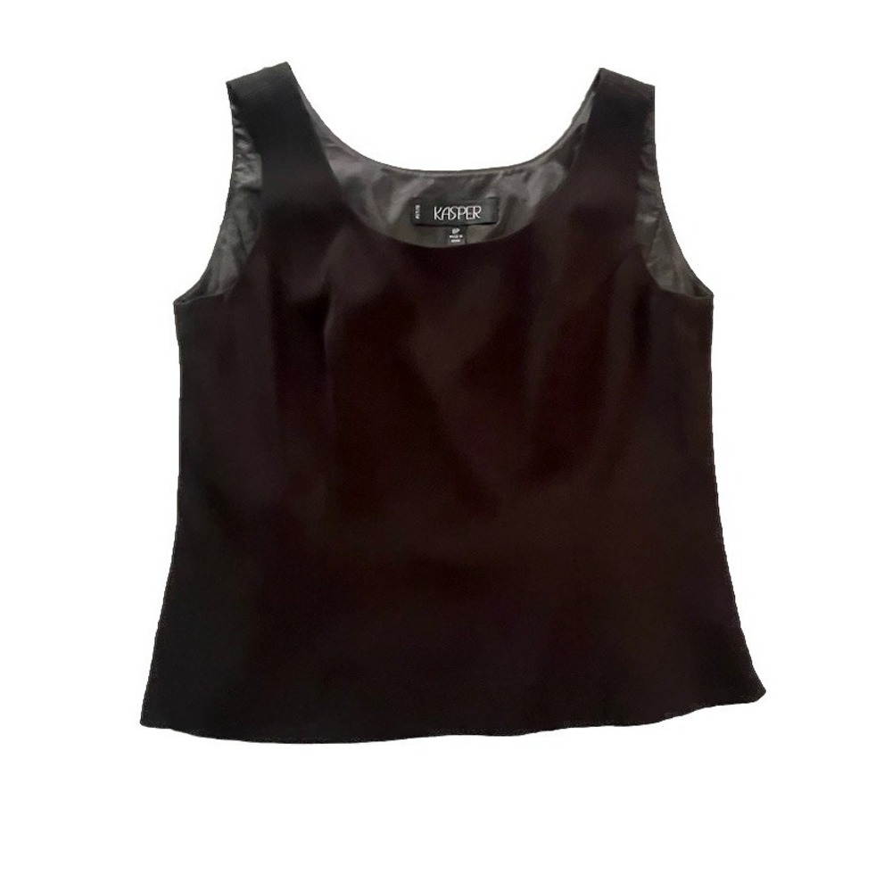 Kasper Top Womens 8 Petites Black Sleeveless Shell Career Scoop Neck Side Zip